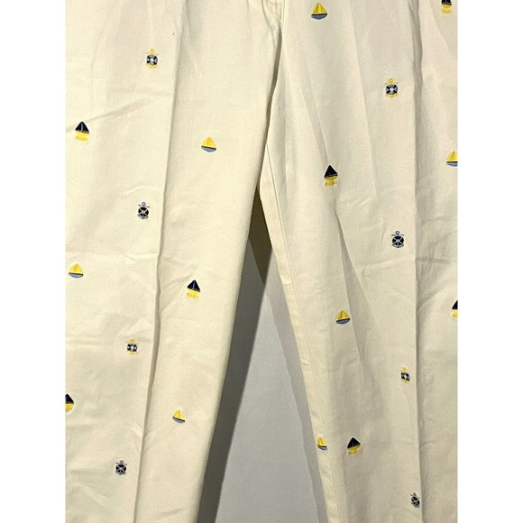 Talbots Pants Embroidered Nautical Sz 4 Ivory Girlfriend Chinos Ankle Length - Picture 2 of 12